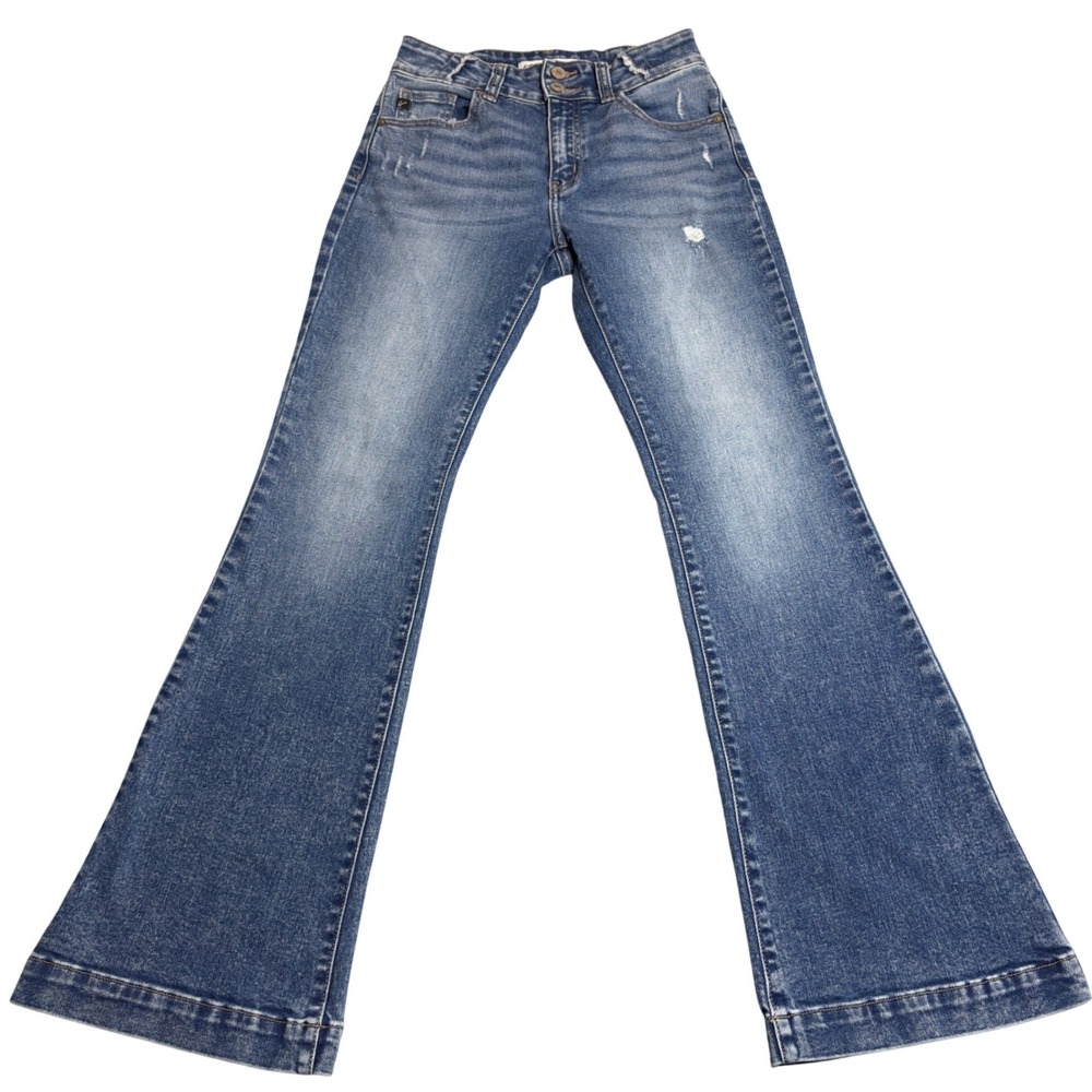 KanCan Flare Jeans Women's 25/30 Blue Distressed High Rise Wide Leg Jeans 226256